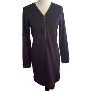 MICHAEL KORS Deep Plum Knit Sweater Dress With Zipper Front Size Medium